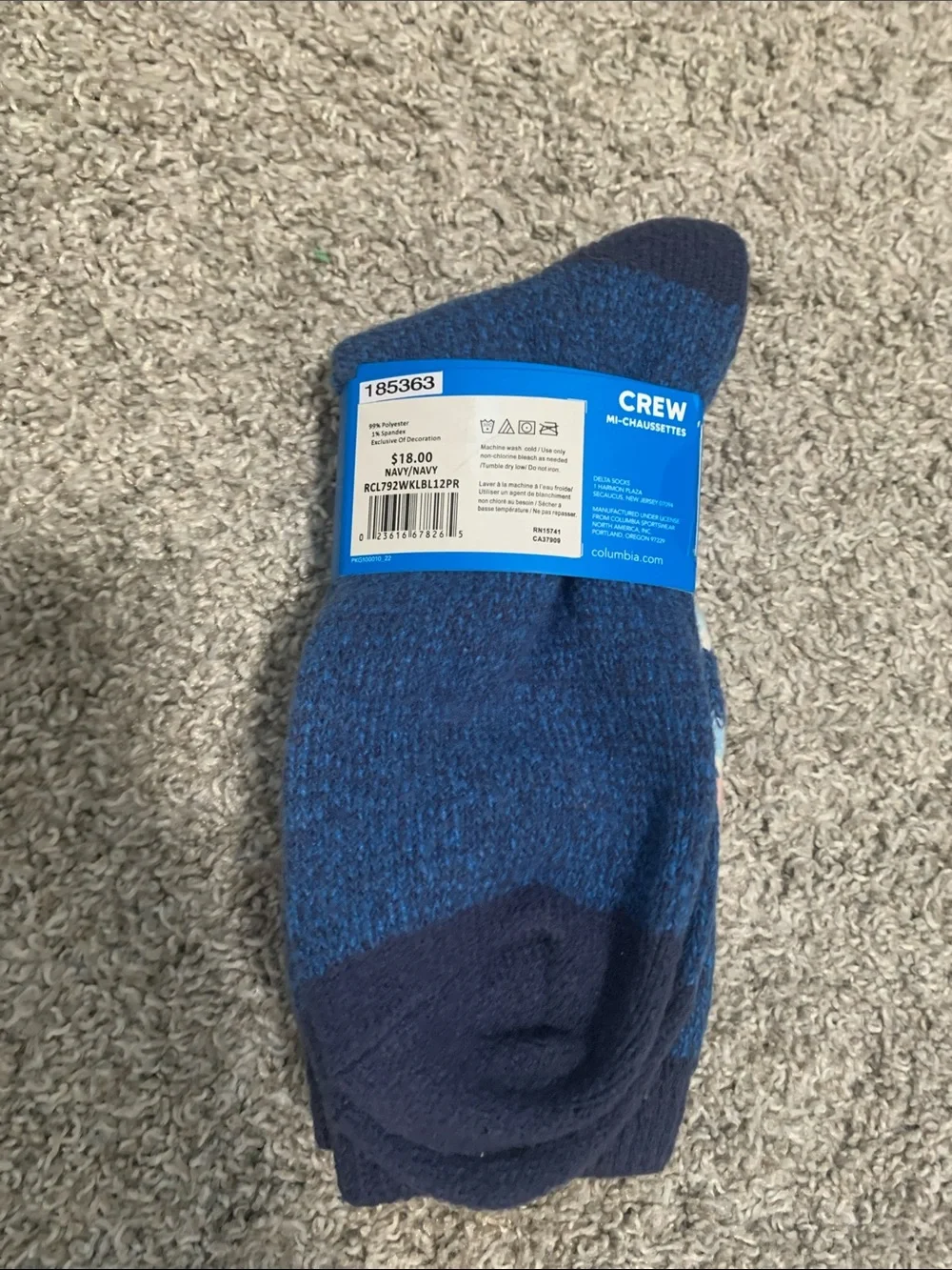 NWT Columbia Navy, Light Blue & Pink Striped Super Soft Crew Socks - 2 Pack
